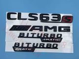 Gloss Black "CLS63s AMG BITURBO 4 MATIC" Number Emblem Sticker for Mercedes-Benz