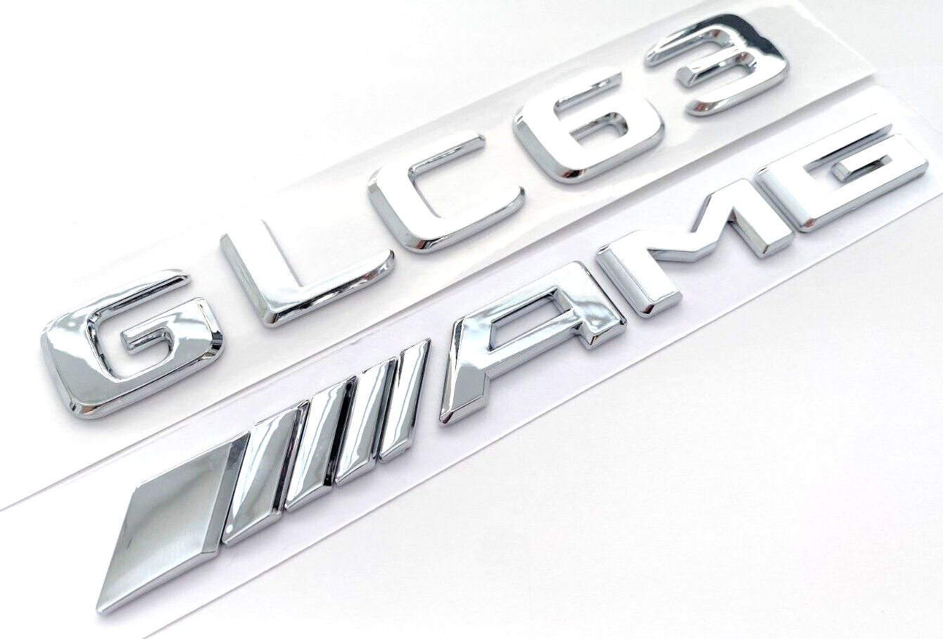 2X CHROME GLC63+AMG FOR MERCEDES GLC63 LIFTGATE REAR TRUNK NAME EMBLEM BADGE