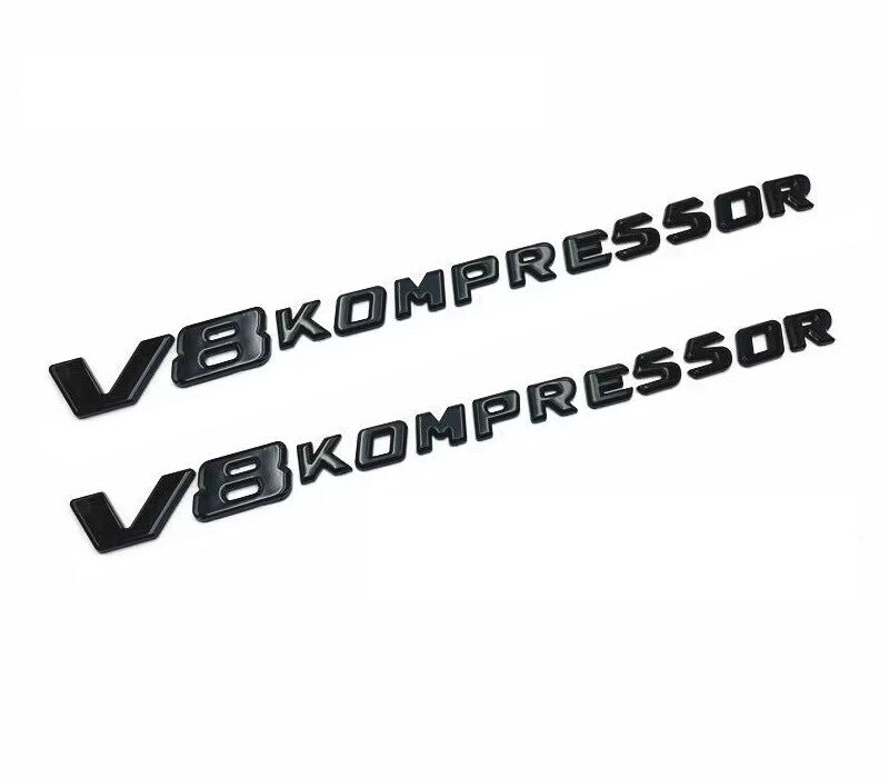 2 x Glossy Black Letters V8 KOMPRESSOR Badge Emblem Abzeichen for Mercedes Benz