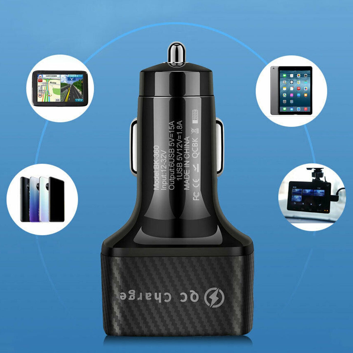 6 Port USB Phone Charger Adapter Fast Charging QC3.0 LED Display Car Accessories
