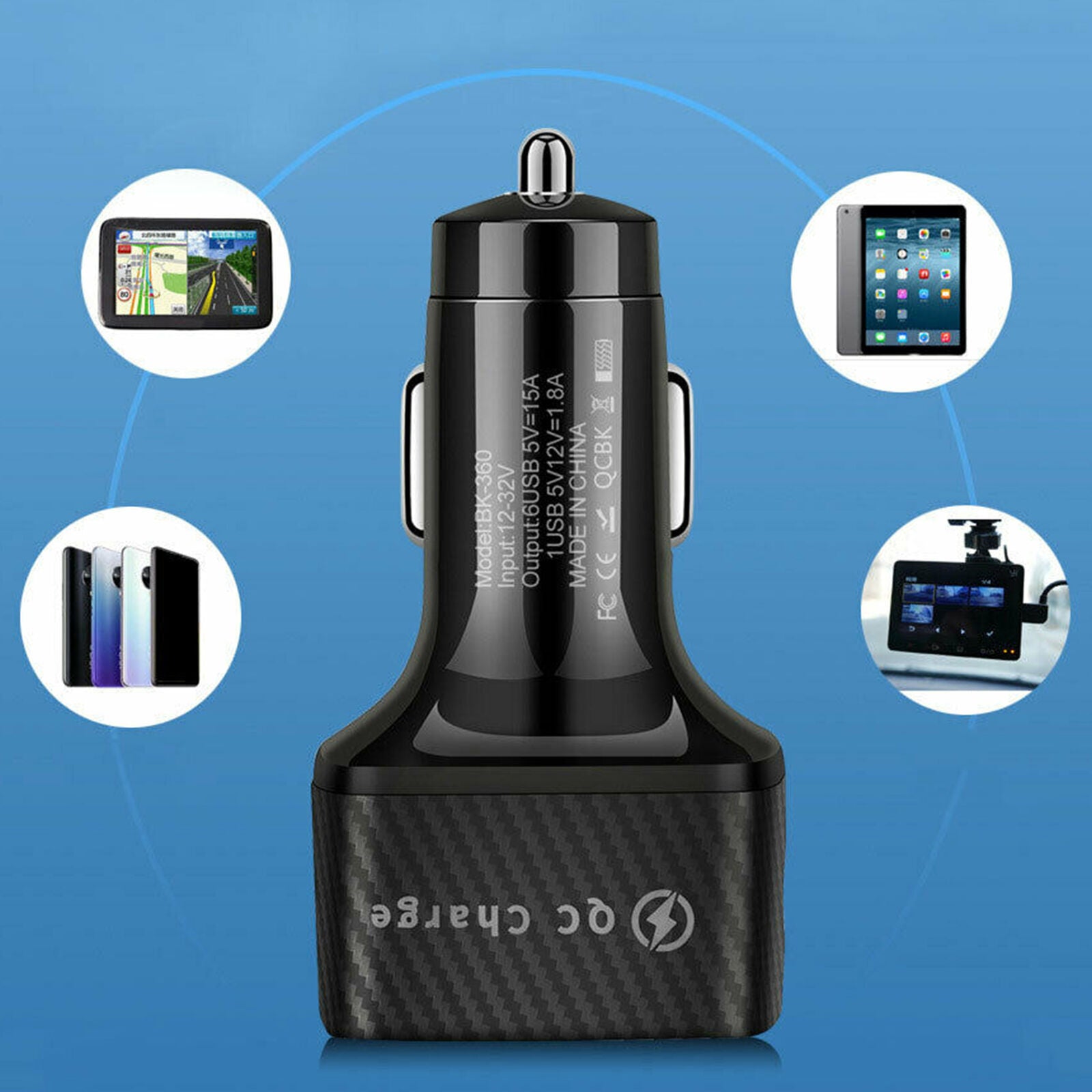 6 Port USB Phone Charger Adapter Fast Charging QC3.0 LED Display Car Accessories