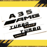 Flat Matte Black A35 AMG TURBO/4matic Trunk Fender Badge for W177 A35 2018-2023