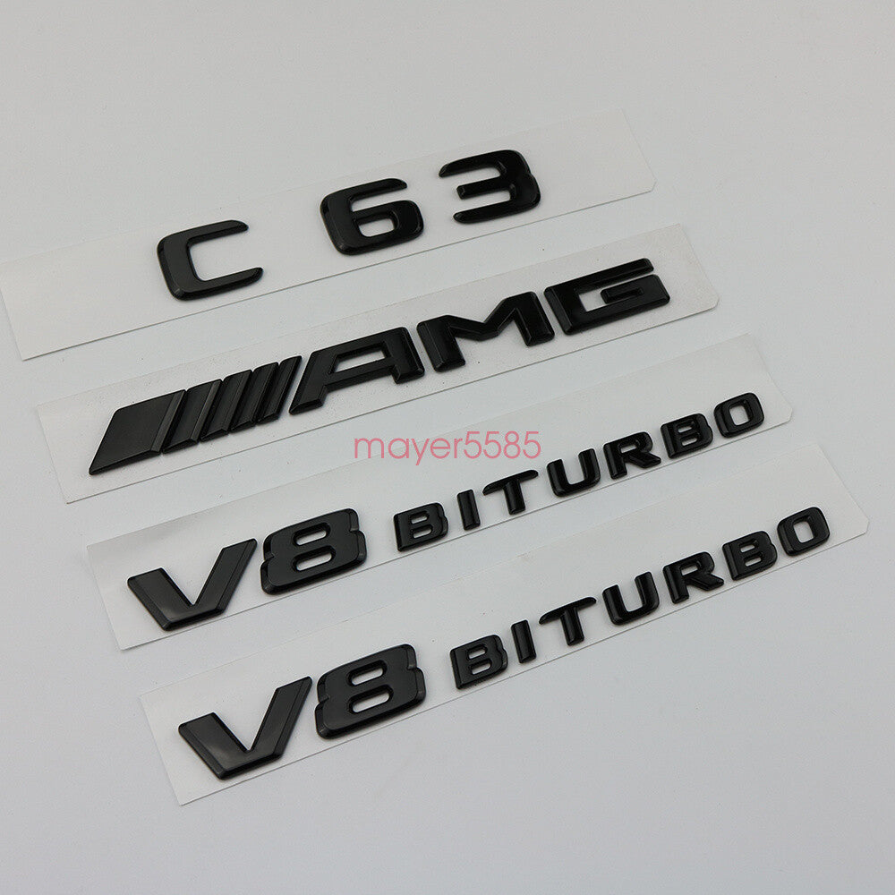 Matte black C63 AMG V8 BITURBO Trunk Emblem Badge Sticker for Mercedes Benz C63