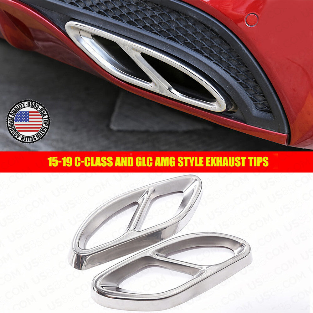 For A C E Class GLC CLA GLS GLE AMG Style Quad Exhaust Tips Tailpipe Cover Trim
