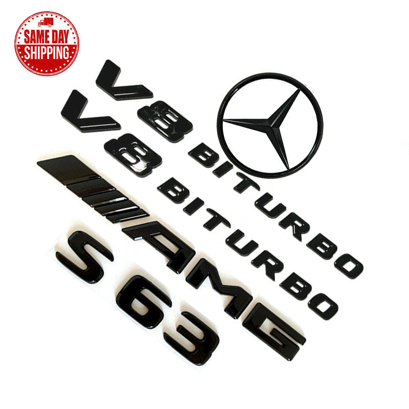 Gloss Black For C217 COUPE S63 AMG V8 BITURBO Star PACKAGE Trunk Emblems Badge