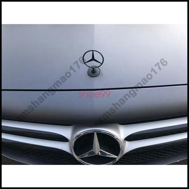 For Mercedes Benz Gloss Black Front Hood Ornament Star Mounted Emblem C E S AMG