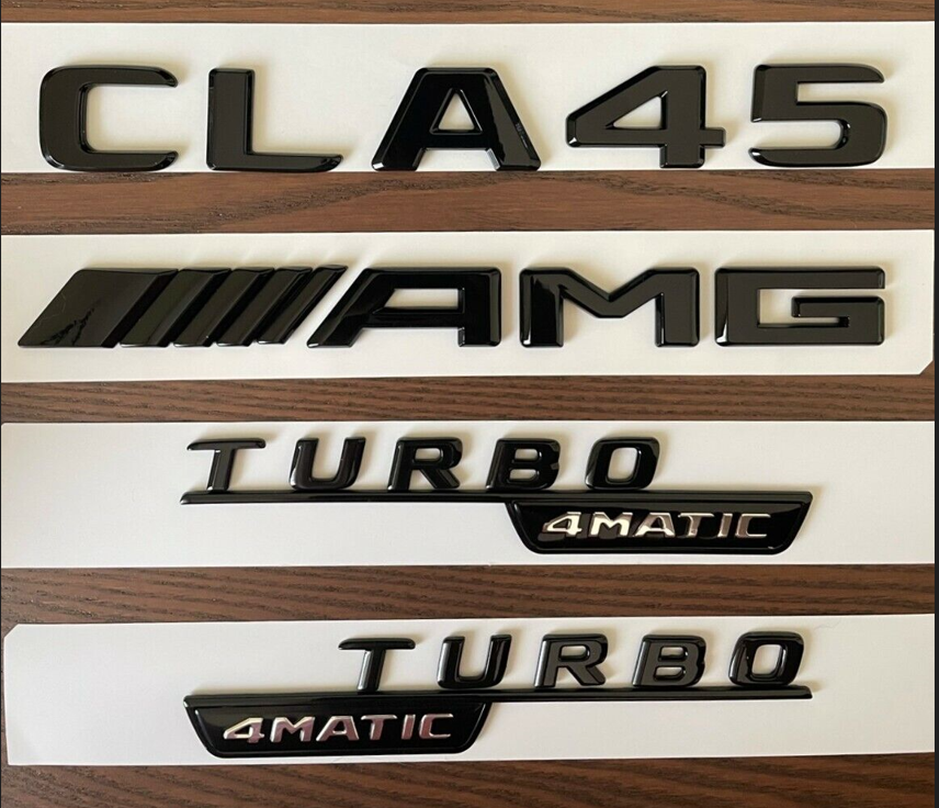 FORMercedes-Benz CLA 45 AMG Turbo 4Matic Trunk Rear Emblem Badge Set Gloss Black