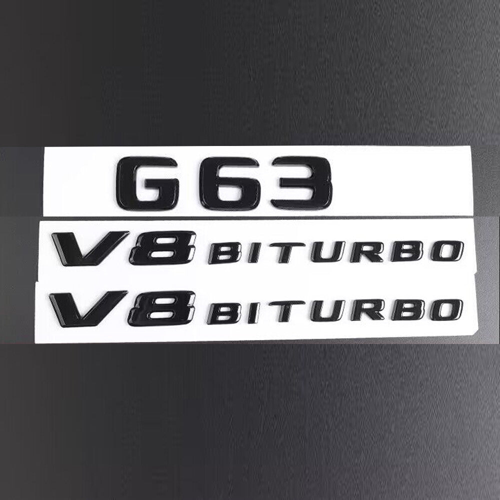 Gloss Black "G63 V8 BITURBO " Letters Trunk Embl Badge Sticker for Mercedes Benz