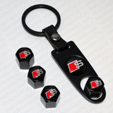 Black Car Wheel Tyre Tire Valve Dust Stems Air Caps Keychain With Audi S Emblem