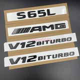 Glossy Black For Mercedes S65L AMG V12 BITURBO Trunk Emblem Badge Sticker Set