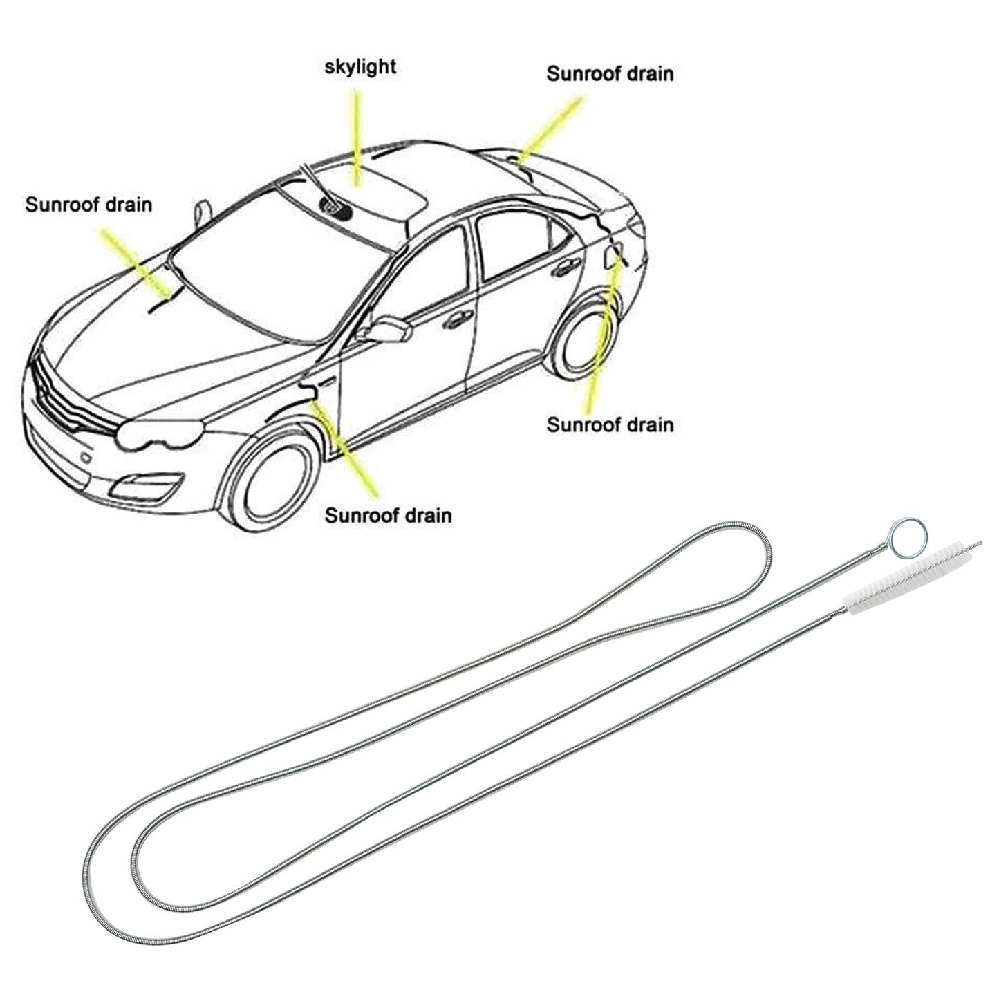 150cm Car Flexible Drain Dredge Sunroof Cleaning Scrub Brush Tool Accessories.