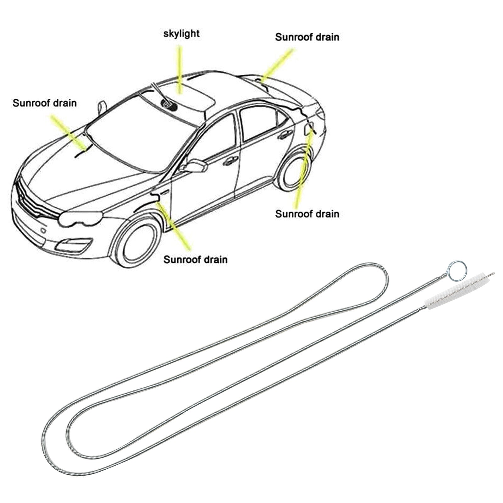 150cm Car Flexible Drain Dredge Sunroof Cleaning Scrub Brush Tool Accessories.
