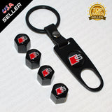 Black Car Wheel Tyre Tire Valve Dust Stems Air Caps Keychain With Audi S Emblem