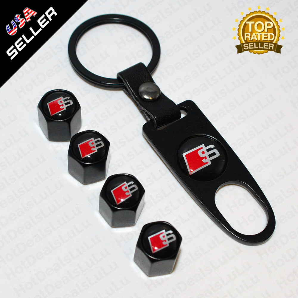 Black Car Wheel Tyre Tire Valve Dust Stems Air Caps Keychain With Audi S Emblem