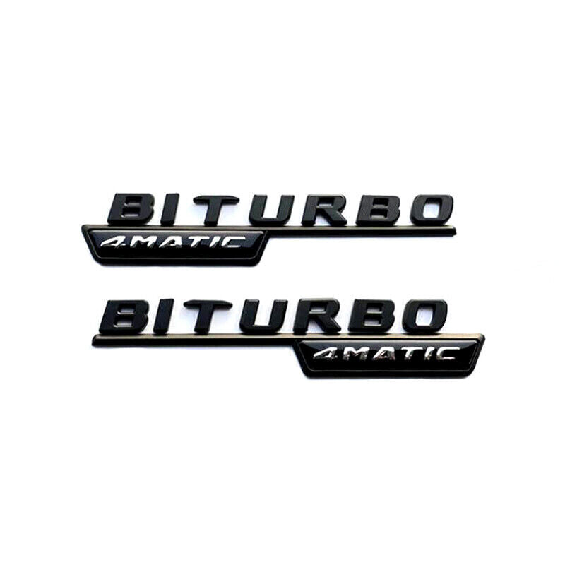 2017+ BiTurbo 4Matic Gloss Black AMG Fender Emblem For MB C43 C63 E43 E63 Badge