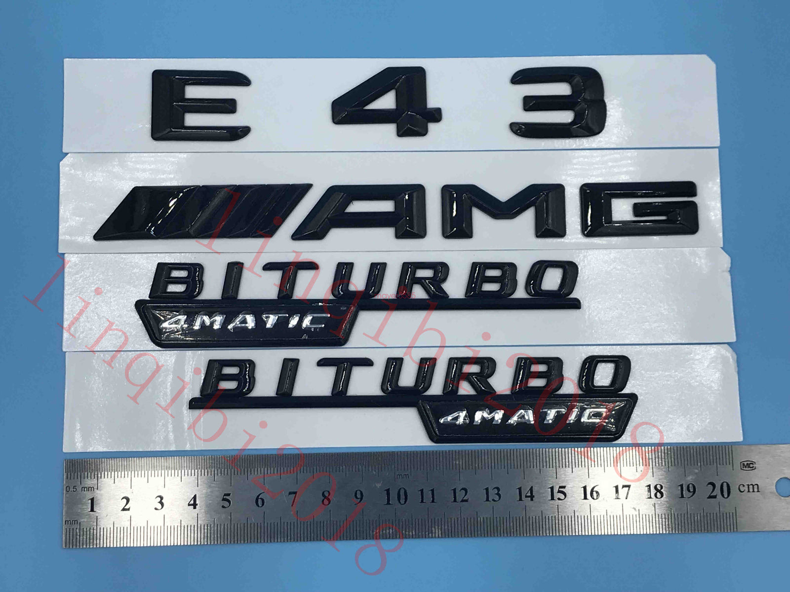 Gloss Black 3D "E43 AMG BITURBO 4 MATIC" Number Emblem Sticker for Mercedes-Benz