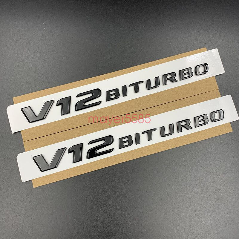 Glossy Black For Mercedes S65L AMG V12 BITURBO Trunk Emblem Badge Sticker Set