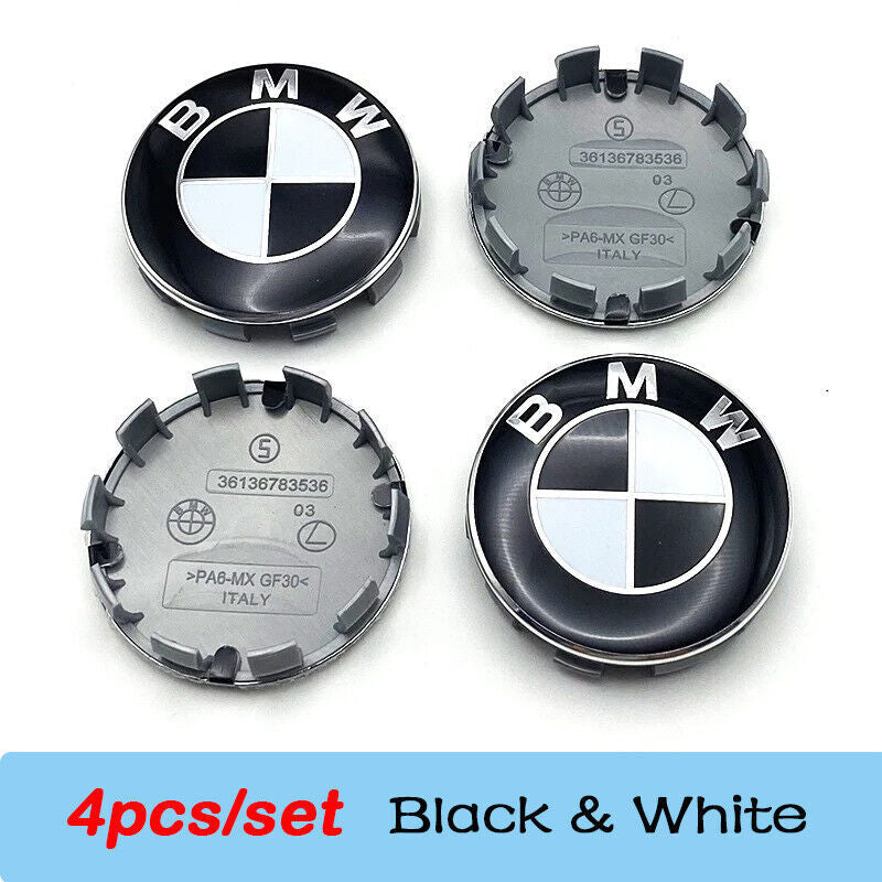 4PCS For 68mm Wheel Center Hub Caps Logo Badge Emblem Rim Emblem Black White