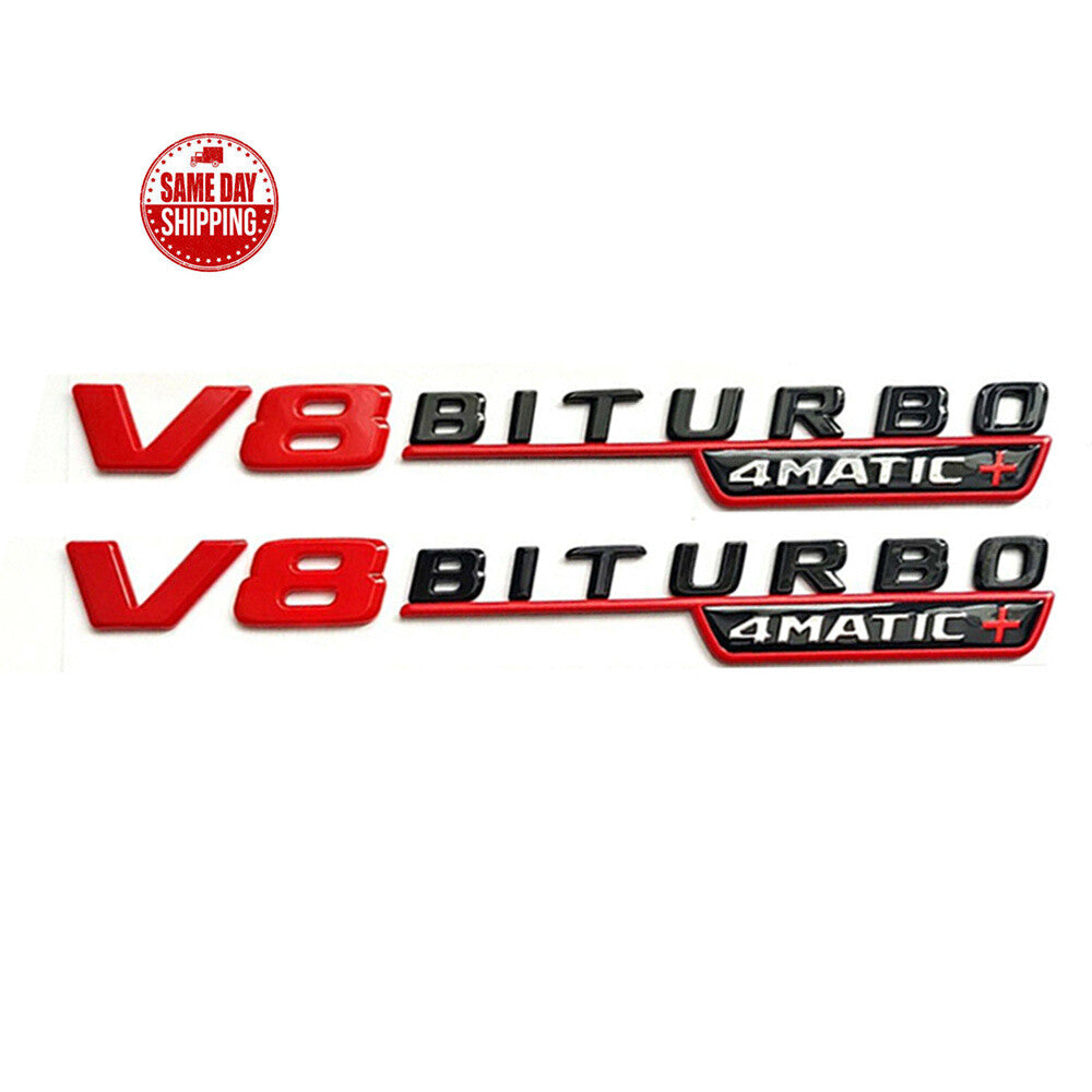 V8 BITURBO 4MATIC+ Plus Fender Emblem Red Black For Mercedes GLE63 C63 S63 GT63