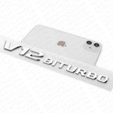 2pcs 17+ V12 BITURBO AMG Side Fender Marker Nameplate Emblem Badge OEM Chrome