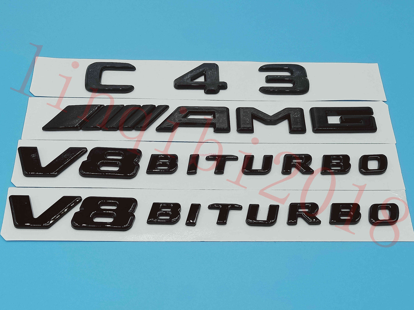 Gloss Black Flat C43 AMG V8 BITURBO Trunk Embl Badge Sticker for Mercedes Benz