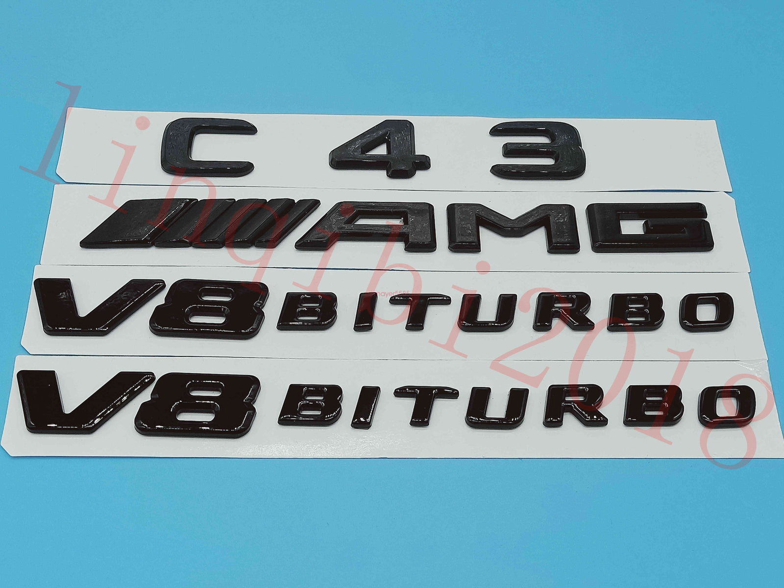 Gloss Black Flat C43 AMG V8 BITURBO Trunk Embl Badge Sticker for Mercedes Benz