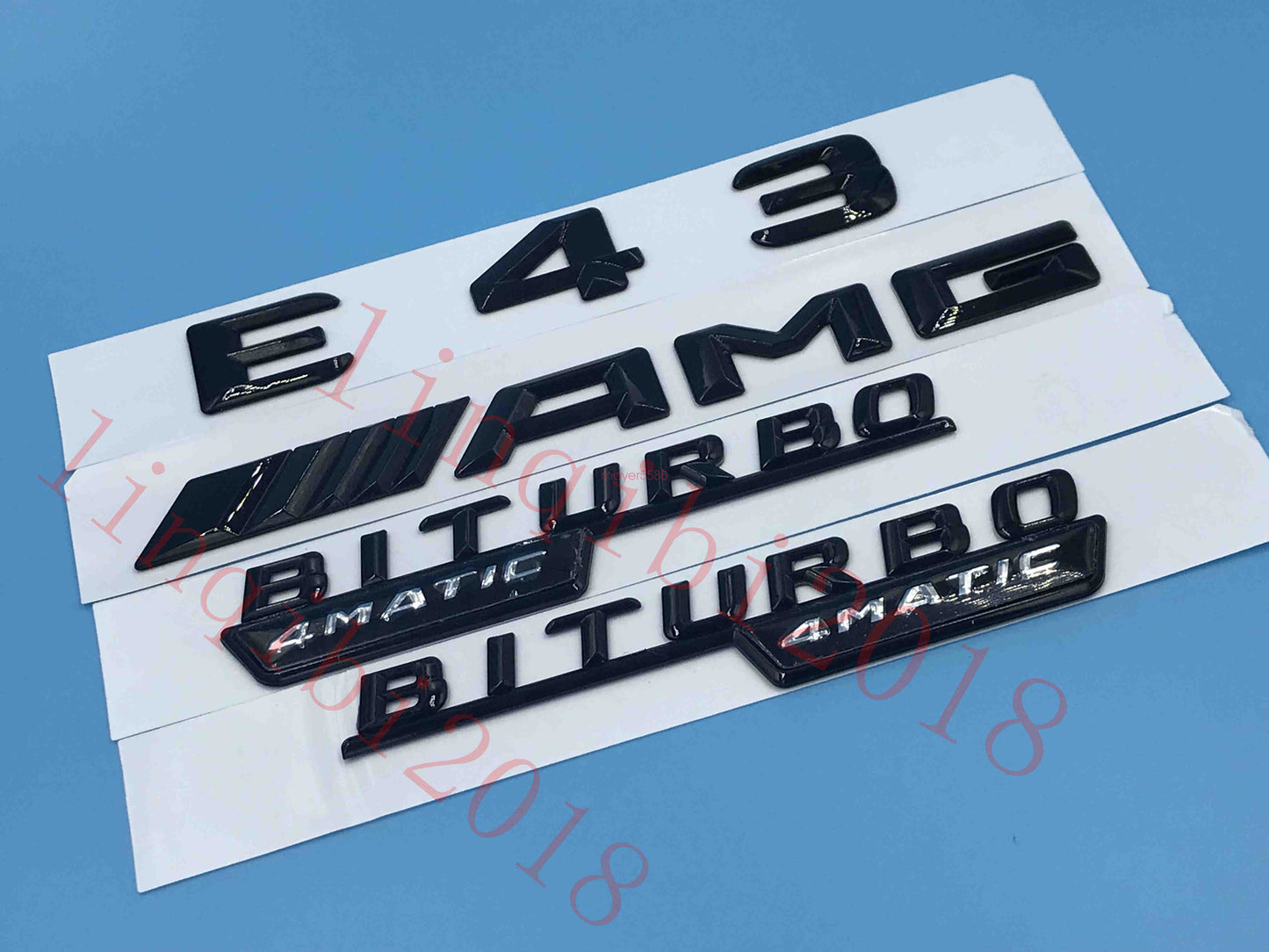 Gloss Black 3D "E43 AMG BITURBO 4 MATIC" Number Emblem Sticker for Mercedes-Benz