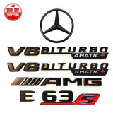 Gloss Black E63S AMG V8 BITURBO 4MATIC+Star Trunk Emblem Badge For W213 2016-23