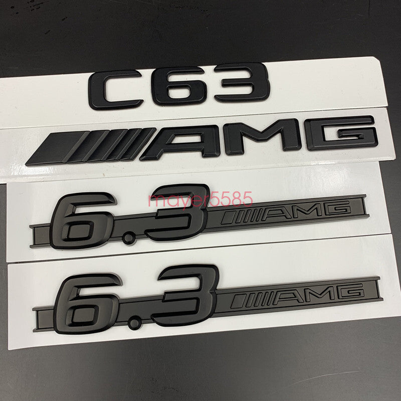 Matte black "C63 AMG 6.3 AMG" Letters Trunk Embl Badge Sticker for Mercedes Benz