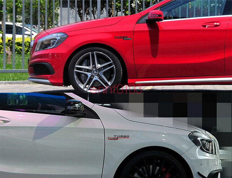 2pcs Black TURBO ////AMG Number Letters Trunk Emblem Badge Sticker for Benz AMG