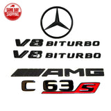 V8 BITURBO Rear Star Emblem Gloss Black Badge For MB W206 C63S SEDAN AMG 2022up