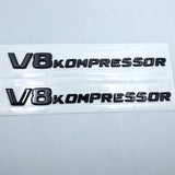 2X Gloss Black V8 KOMPRESSOR Side Fender Emblem Badge FOR Mercedes Benz AMG