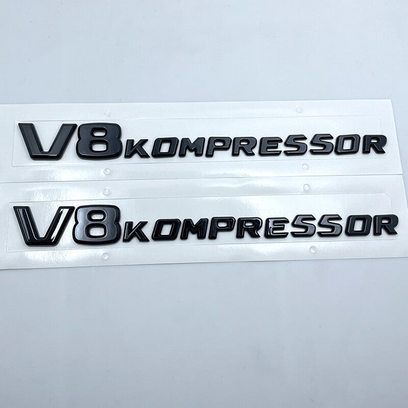 2X Gloss Black V8 KOMPRESSOR Side Fender Emblem Badge FOR Mercedes Benz AMG
