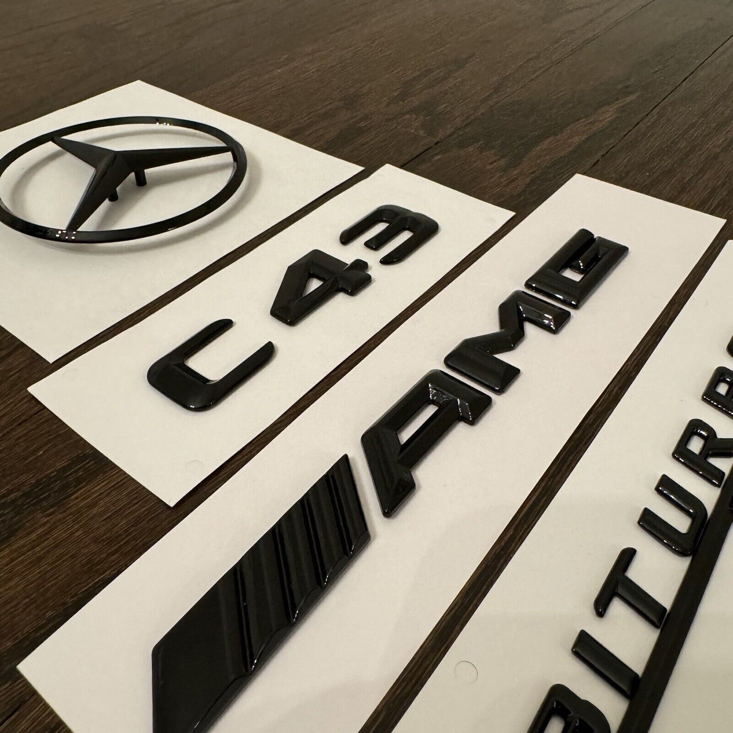 C43 AMG BITURBO 4MATIC Rear Star Emblem Gloss Black Set for Mercedes W205 SEDAN
