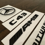 C43 AMG BITURBO 4MATIC Rear Star Emblem Gloss Black Set for Mercedes W205 SEDAN