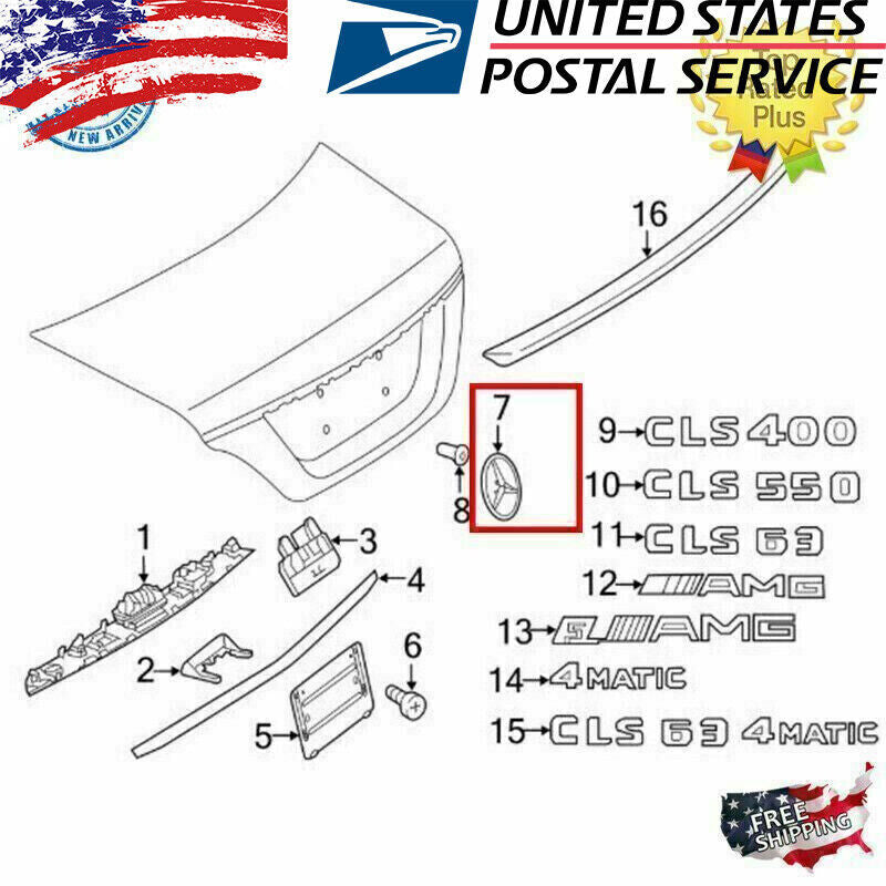 GLOSS BLACK MERCEDES CLS W218 2012-2018 REAR TRUNK BOOT LID STAR BADGE EMBLEM US