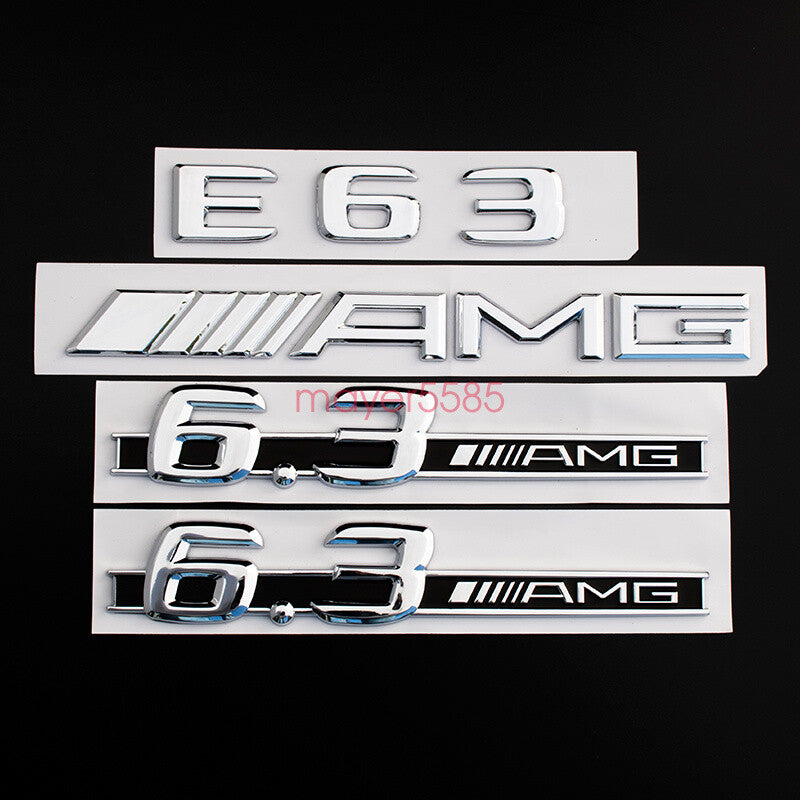4pcs Chrome E63 AMG 6.3 AMG Trunk Emblem Badge Sticker for Mercedes Benz E63
