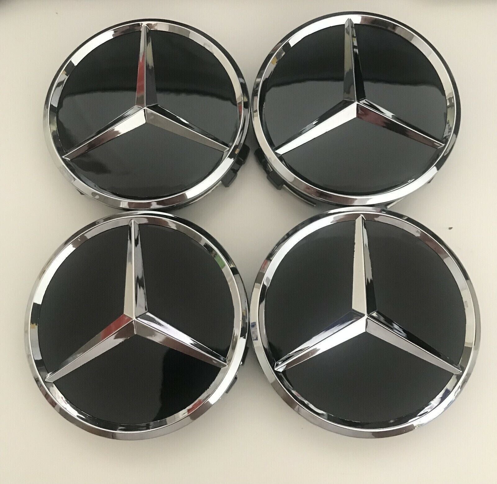 4X Mercedes AMG Emblem Logo Wheel Center Hub Cover Badge Gloss Black 75mm.