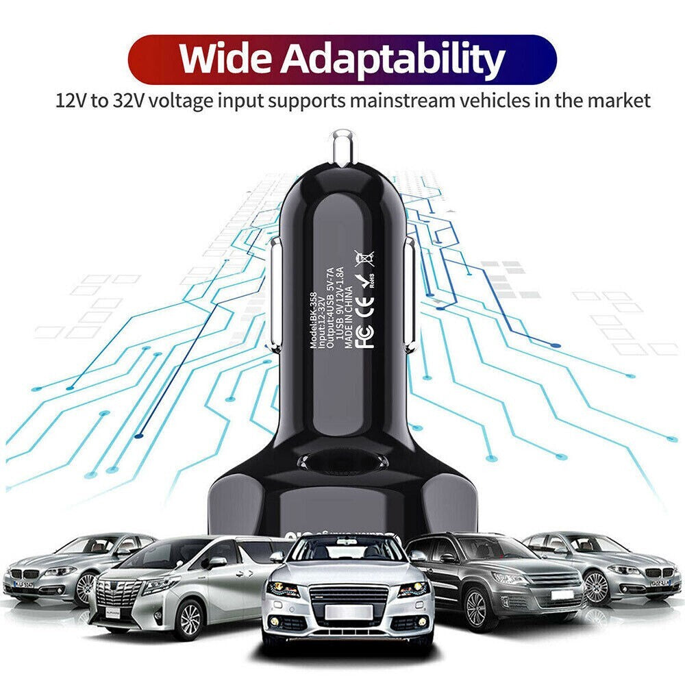 4Port USB Phone Car Charger Adapter LED Display QC 3.0 Fast Charging Accessories