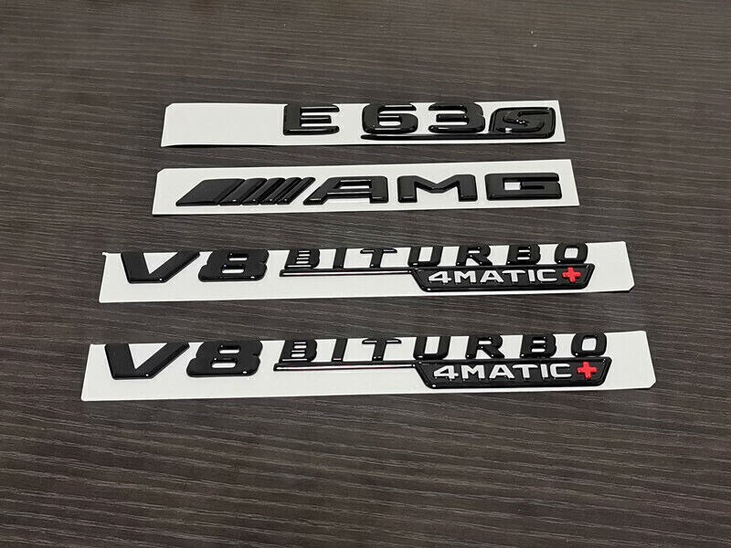 Gloss Black E63S AMG Biturbo 4matic+ emblem badge For Mercedes-Benz E63 AMG W213
