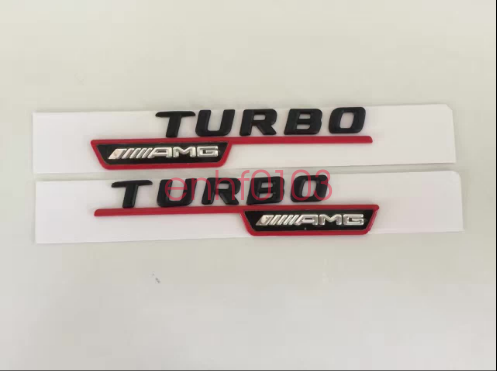 2pcs Black TURBO ////AMG Number Letters Trunk Emblem Badge Sticker for Benz AMG