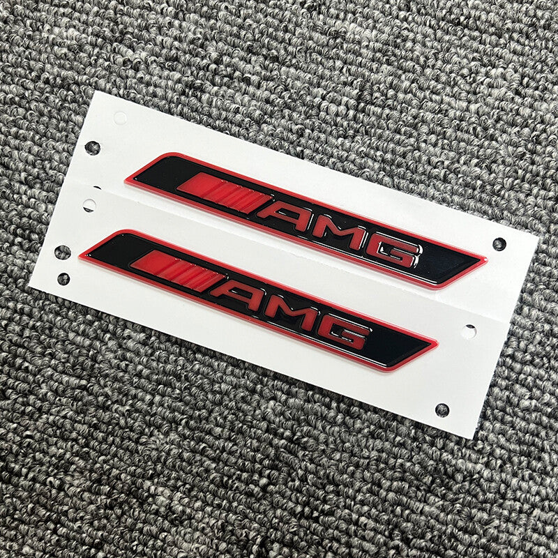 2pcs RED AMG For Mercedes Benz Car Emblem Badge Sticker Side Skirts Badge