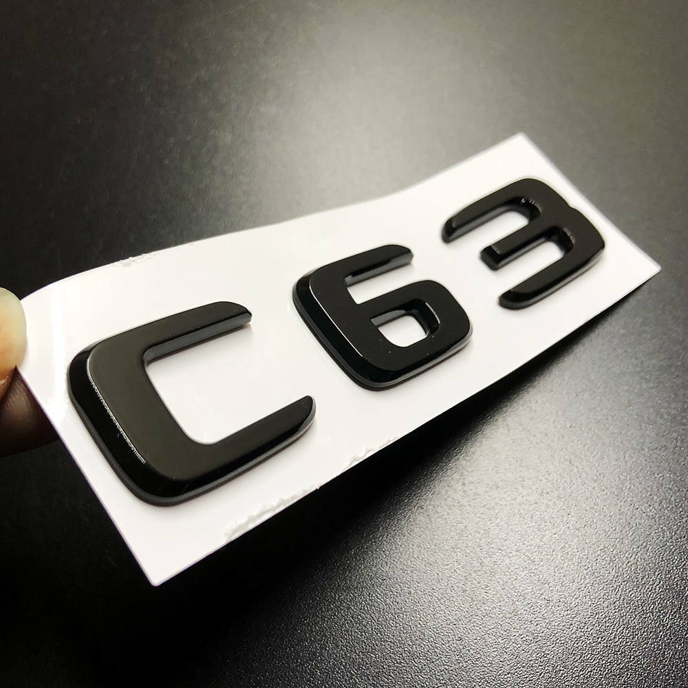 1Pcs C63 Gloss Black Decals Badge Car Trunk Lid Sticker Emblem For Mercedes-Benz