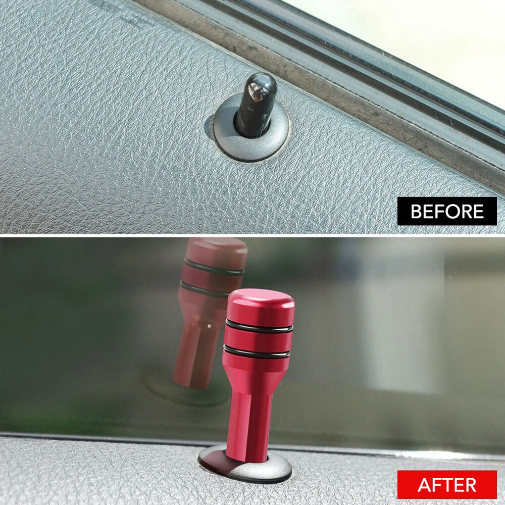 2pcs Red Car Interior Door Locking Lock Knob Pull Pins Cover Auto Accessories