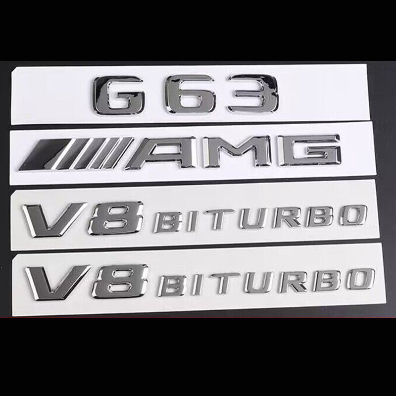 4PCS Chrome BADGES FOR MERCEDES G-CLASS G63+AMG+V8 BITURBO EMBLEMS W464