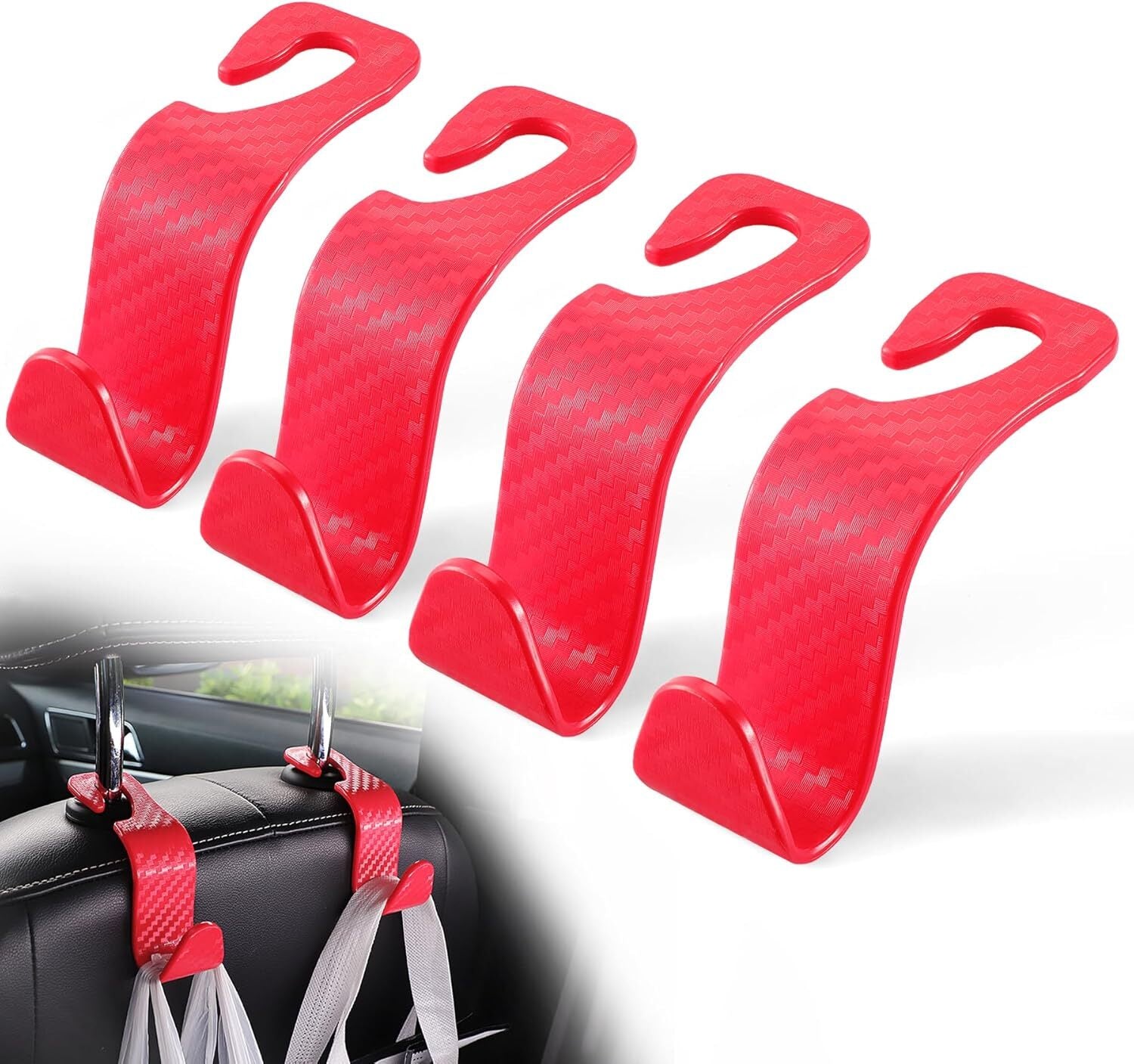 Car Purse Hook Headrest Hook for Car 4 Pack Universal Auto Seat Organizer Red