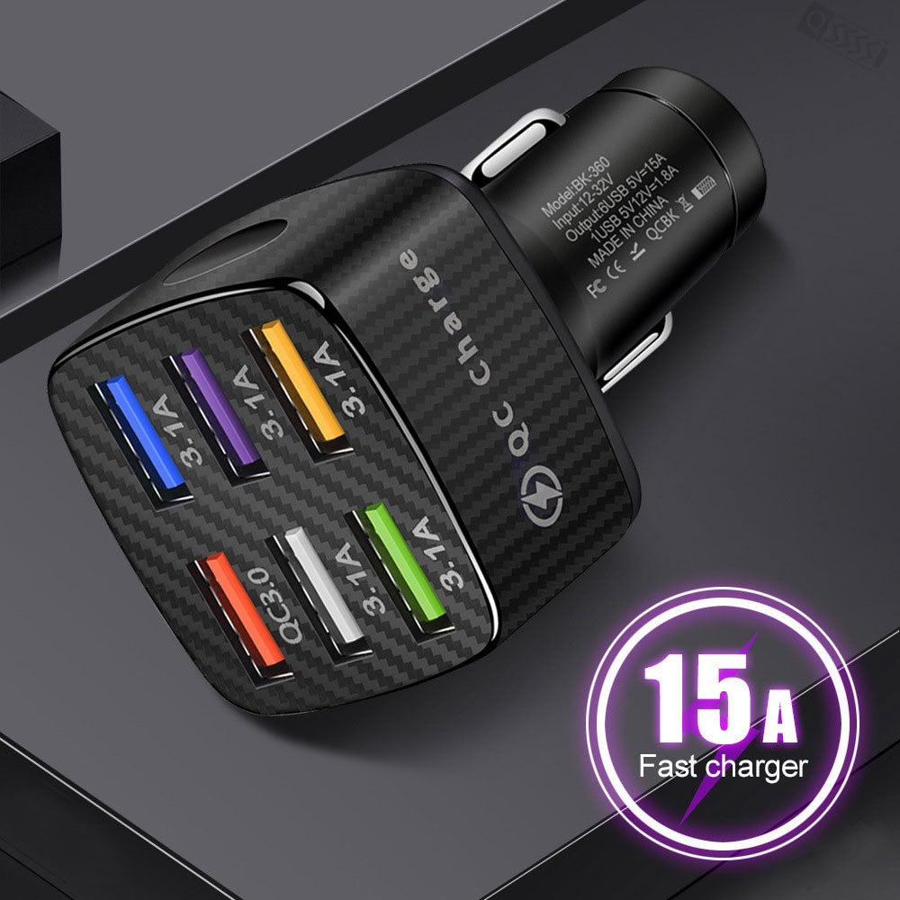USB 6 Ports Car Charger Adapter LED Display QC 3.0 Fast Charging Accessories