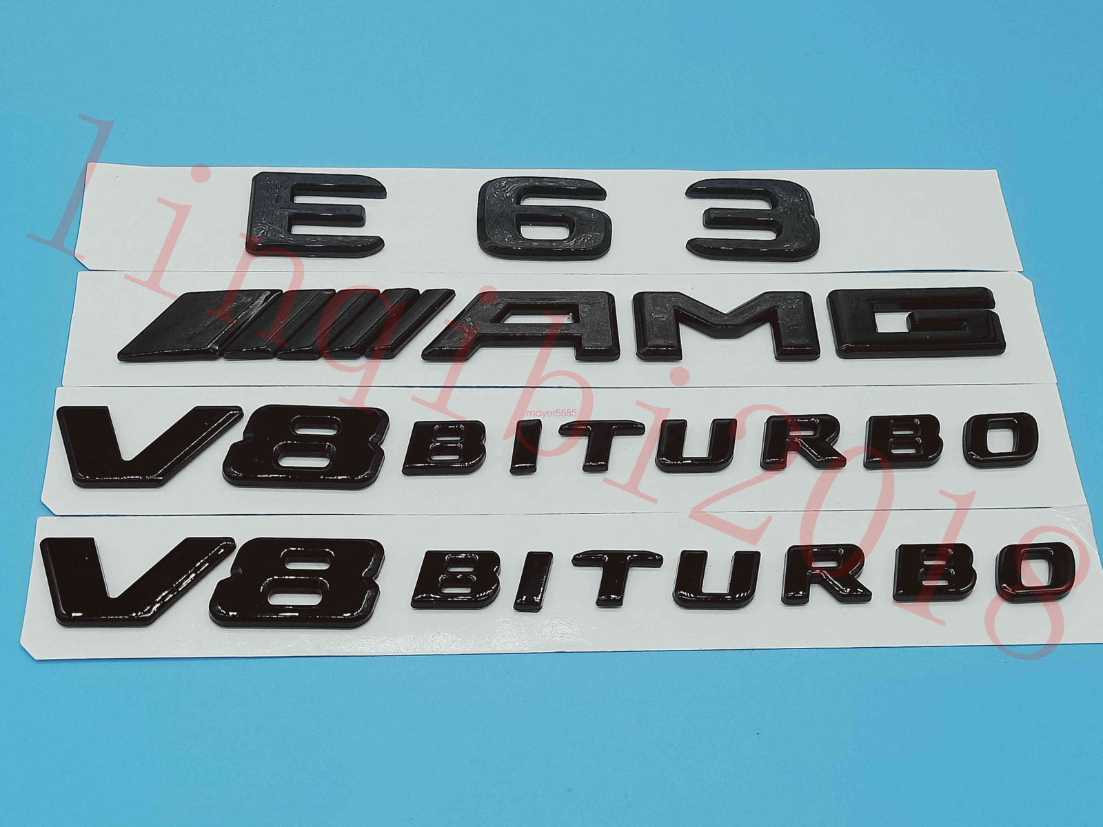 Gloss Black Flat E63 +AMG+ V8 BITURBO Trunk Embl Badge Sticker for Mercedes Benz