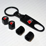 Black Car Wheel Tyre Tire Valve Dust Stems Air Caps Keychain With Audi S Emblem