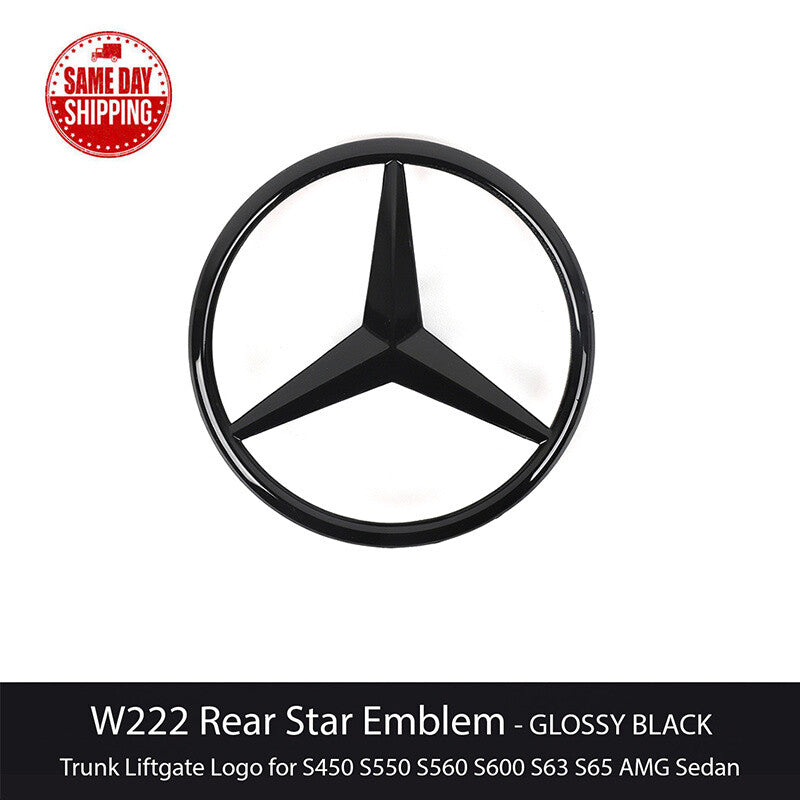 GLOSS BLACK Star Emblem Rear Trunk Lid Badge For AMG S550 SEDAN Mercedes W222